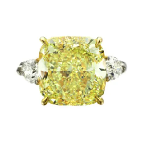 High Jewelry Bague diamant jaune fancy coussin 13,05 ct
