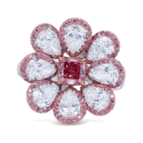 High Jewelry Bague fleur diamant rose vif 0,80 ct