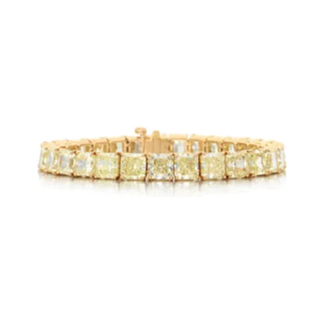 High Jewelry Bracelet rivière diamant jaune fancy pâle radiant 33,05 ct