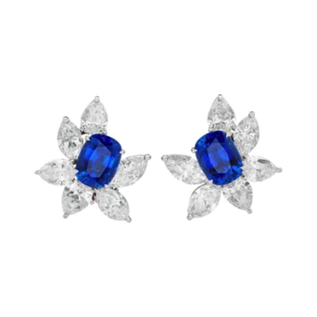 High Jewelry Clips d'oreilles Royal grappe saphir bleu de Ceylan 10,79 ct