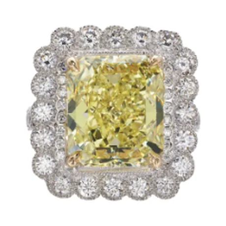 High Jewelry Solitaire diamant jaune fancy intense radiant 7,58 ct