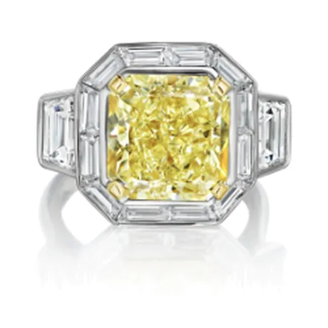 High Jewelry Solitaire diamant jaune fancy pâle radiant 7,43 ct