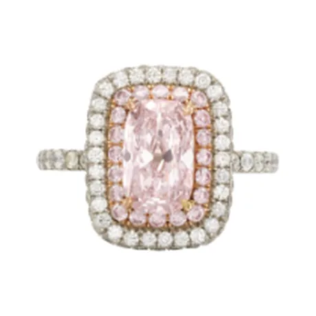 High Jewelry Solitaire diamant rose fancy pâle coussin 1,27 ct