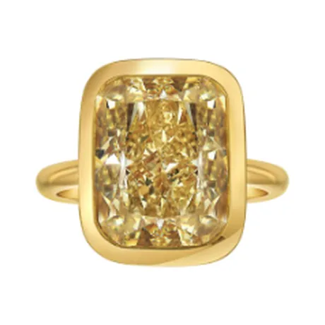 High Jewelry Solitaire serti clos diamant jaune fancy coussin 8,25 ct