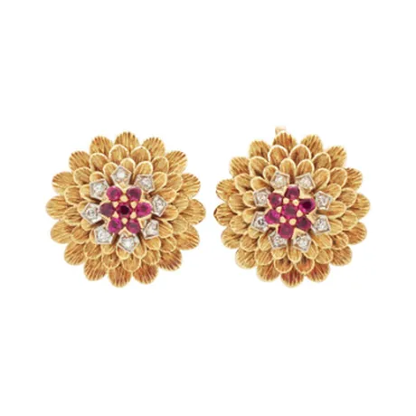 Tiffany & Co. Clips d'oreilles Floral rubis