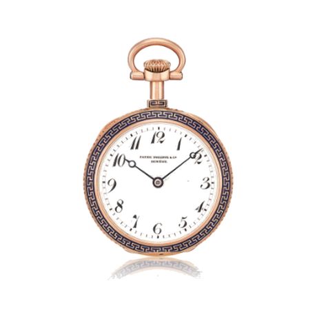 Patek Philippe Patek Philippe. A pink gold open face keyless mechanical watch with applied blue enamel a