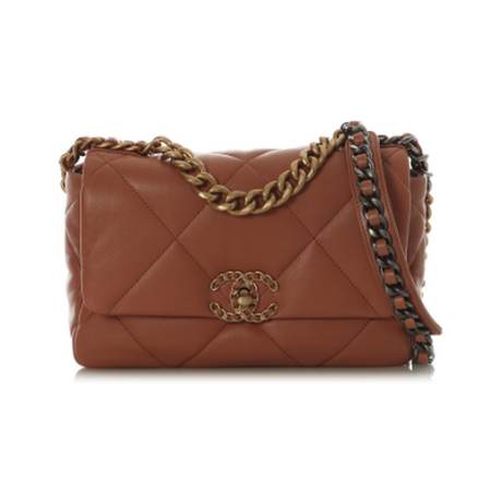 Chanel 19 Medium Flap, agneau matelassé Brown, doré vieilli