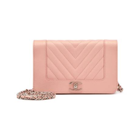 Chanel 19 Wallet Chain, chevron Pink, argenté