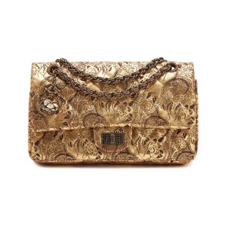Chanel 225 Reissue 2.55 Double, brocart & dentelle & buffle matelassé Gold Hand Painted Paris-Moscow
