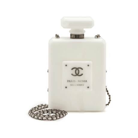 Chanel 5 Perfume Bottle Minaudière Clutch, plexiglas White Marble A Métiers D'Art Paris- Rome No