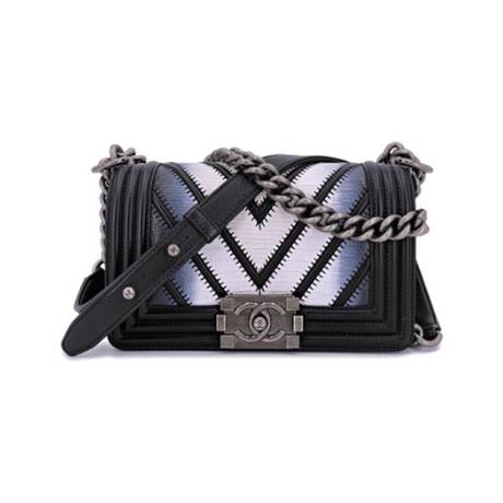 Chanel Airlines Boy Classic Flap, lézard chevron Black, ruthénium