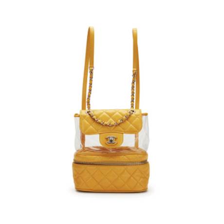 Chanel Aquarium Sac à dos, veau & cuir & PVC matelassé vieilli Yellow, argenté