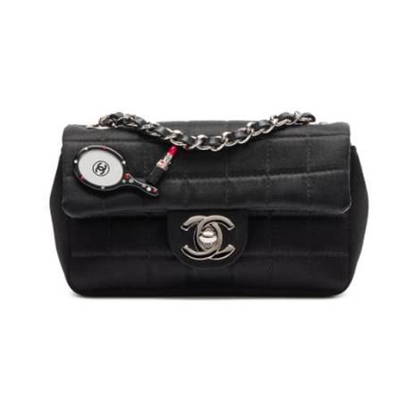Chanel Bar Lipstick Extra Mini Flap, satin Black Chocolate, argenté