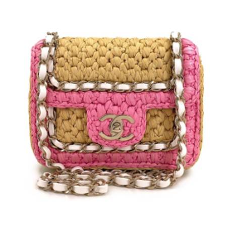 Chanel Beach Mini Flap, raphia & paille Pink Venice, doré