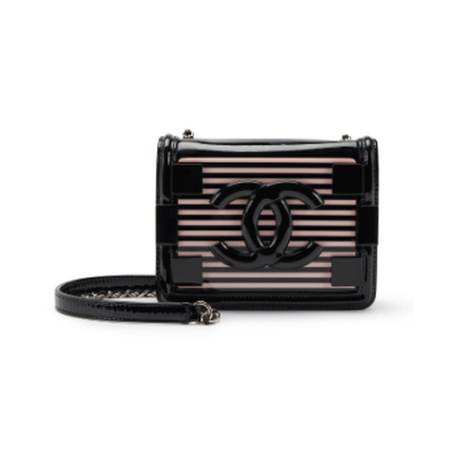 Chanel Boy Brick Flap, plexiglas & cuir Pink & Black, argenté