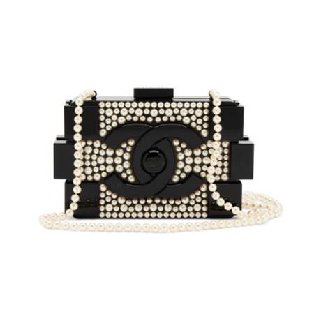 Chanel Boy Brick Lego Minaudière Clutch, plexiglas & perles imitation Black & White Supermarket