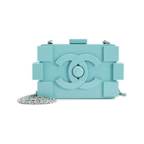 Chanel Boy Brick Lego Minaudière Clutch, plexiglas Light Baby Blue Supermarket, argenté