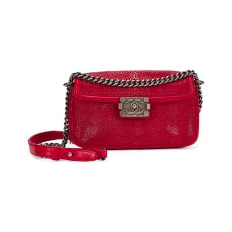 Chanel Boy Clutch, galuchat & veau Red, ruthénium