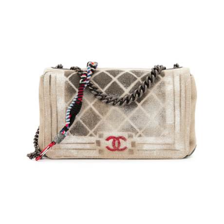 Chanel Boy, toile Beige & Black Tromp L‘Oeil Graffiti Art School OH My, argenté