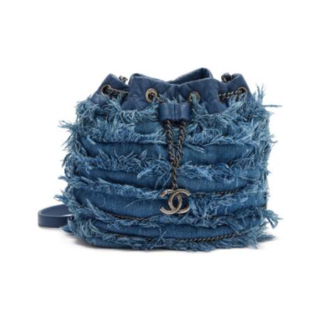 Chanel Bucket, denim Blue Fringe Paris-Salzburg Edelweiss, ruthénium