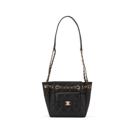 Chanel Bucket, veau matelassé grainé Black, doré