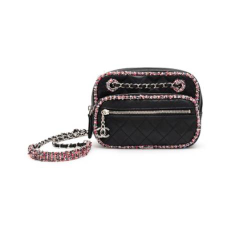 Chanel Camera, agneau & tweed matelassé Black & Multicolor Elegant Trim, argenté
