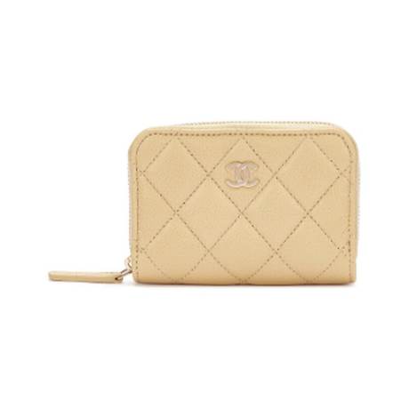 Chanel Card Holder, caviar matelassé Mustard Yellow, doré pâle
