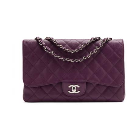 Chanel Classic Jumbo Single Flap, caviar matelassé Purple, argenté