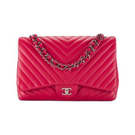 Chanel Classic Maxi Single Flap, agneau chevron matelassé Raspberry Pink, argenté