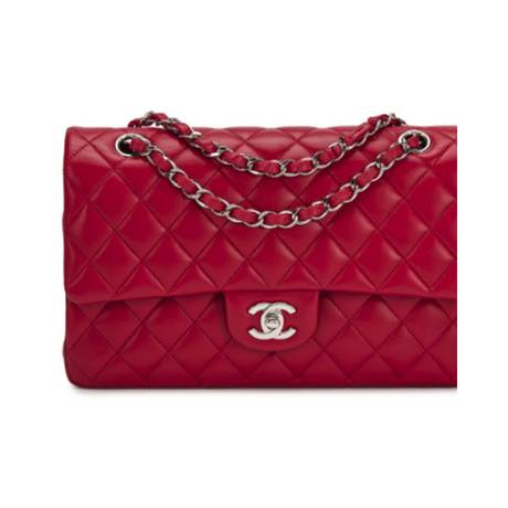 Chanel Classic Medium Double Flap, agneau matelassé Red, argenté