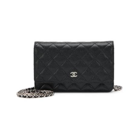 Chanel Classic Wallet On Chain WOC, caviar matelassé Black, argenté