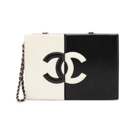 Chanel Clutch avec chaîne, agneau Black & White Bicolor CC Split, doré clair
