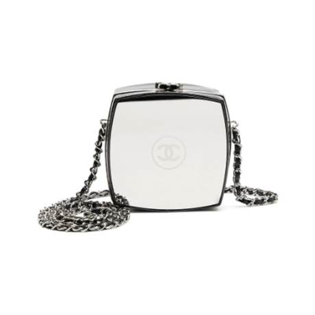 Chanel Clutch avec chaîne, agneau matelassé Black & Gold Mirror Makeup Box, doré