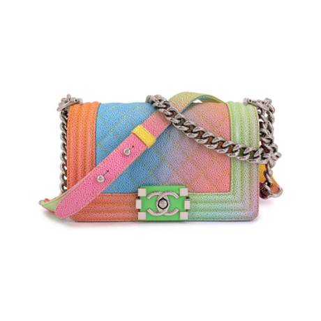 Chanel Coco Cuba Small Boy Flap, caviar matelassé Rainbow, argenté