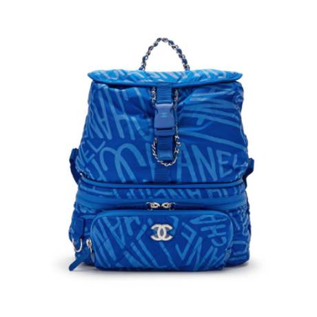 Chanel Coco Neige Convertible Sac à dos, nylon Blue, argenté