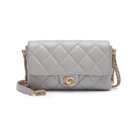 Chanel Crush Chain Flap On, agneau matelassé Grey, doré vieilli