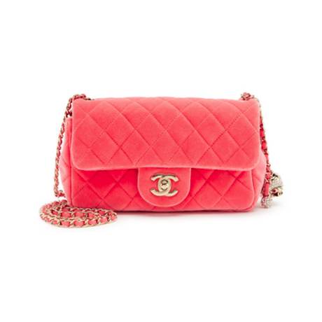 Chanel Crush Mini Rectangular Flap, velours & perles matelassé Pink, doré