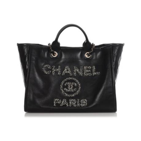 Chanel Deauville Large Tote, cuir & veau & tweed Black, doré
