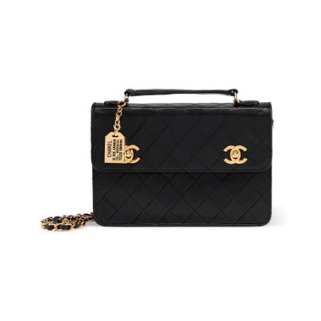 Chanel Double CC Turn Lock Cambon Charm Mini Briefcase, agneau matelassé Black, doré