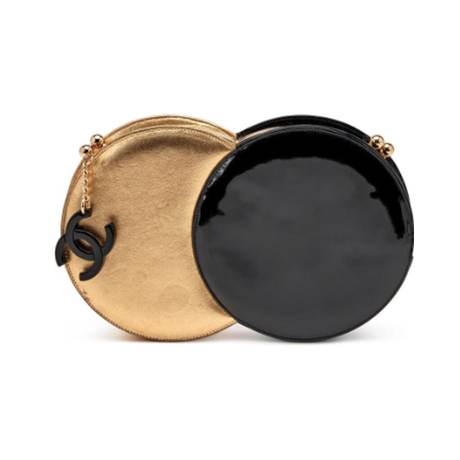 Chanel Double Circle Clutch, agneau & cuir verni Gold & Black, doré