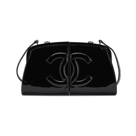 Chanel Double Split Frame, cuir verni Black, ruthénium