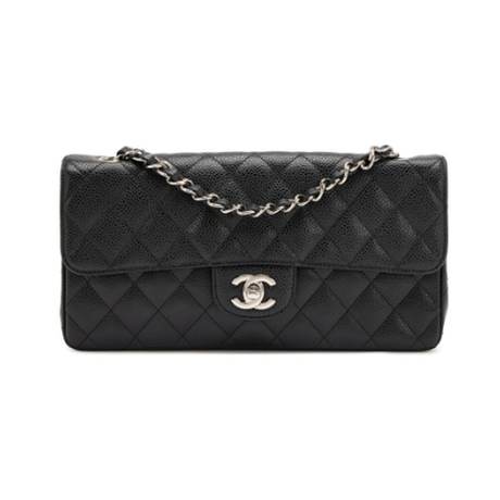 Chanel East West Classic Flap, caviar matelassé Black, argenté
