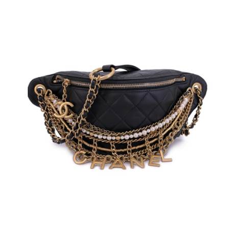 Chanel Fanny Pack Waist, agneau & perles matelassé imitation Black Paris- New York All About Chains
