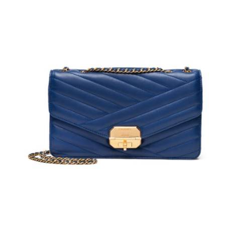 Chanel Flap, agneau chevron matelassé Blue Retro Clasp, doré