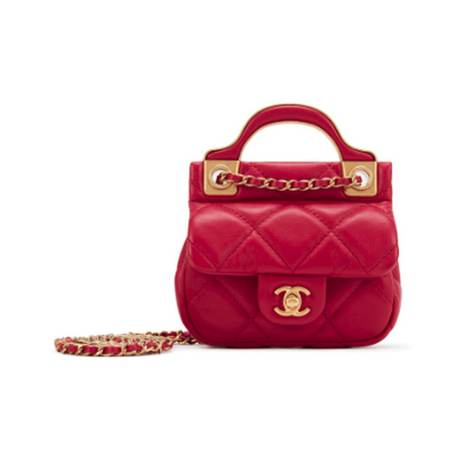 Chanel Flap Card Holder avec chaîne, veau matelassé Pink, doré