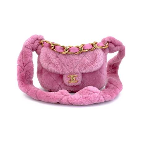 Chanel Flap, shearling matelassé Pink, doré