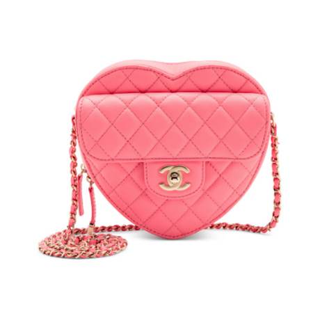 Chanel Heart, agneau matelassé Pink CC in Love, doré clair