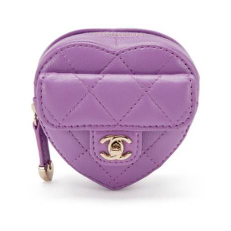 Chanel Heart Zipped Arm Coin Purse, agneau matelassé Purple, doré