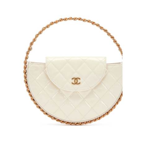 Chanel Hoop, cuir verni matelassé White Chain Around, doré vieilli