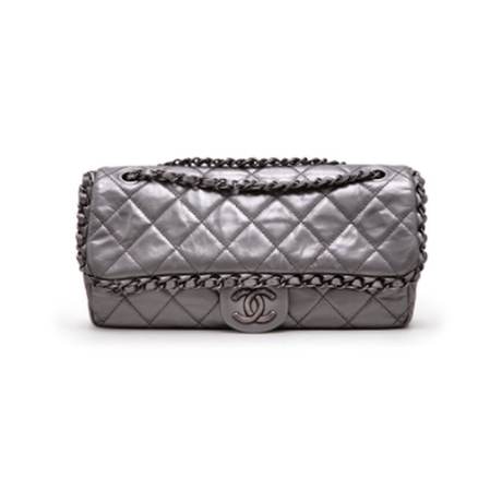 Chanel Jumbo Chain Single Flap, veau métallisé matelassé vieilli Silver, ruthénium